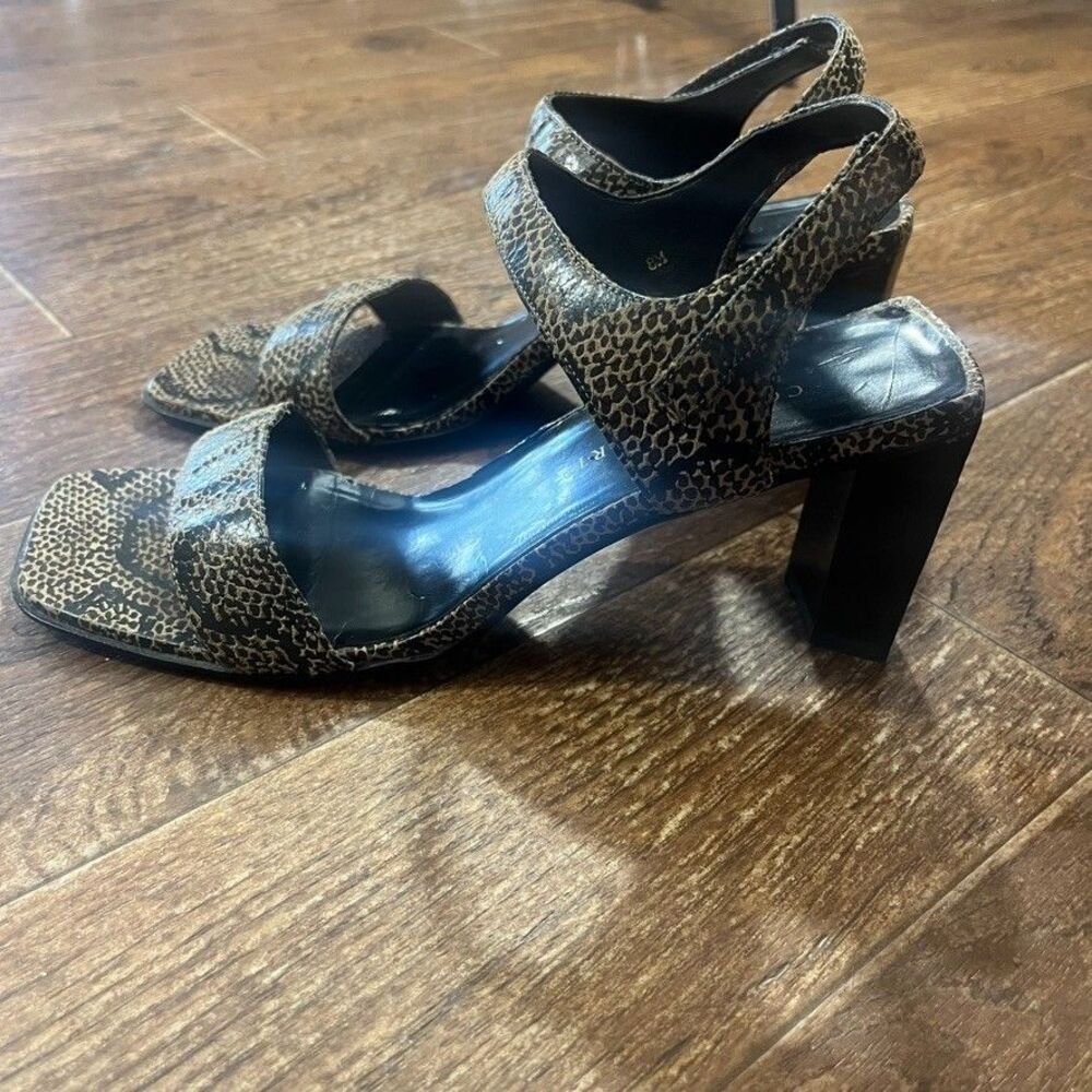 Collin Stuart Snakeskin Block Heel Sandal Size 8 Square Toe Stappy Leather Ankle - Picture 5 of 6